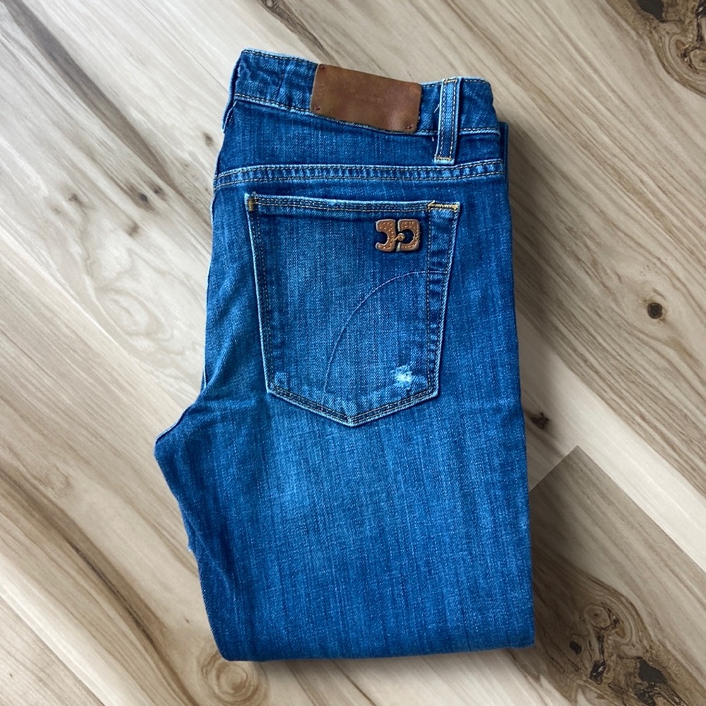 Joe's Jeans Blue Denim Jeans with Brown Leather Patch